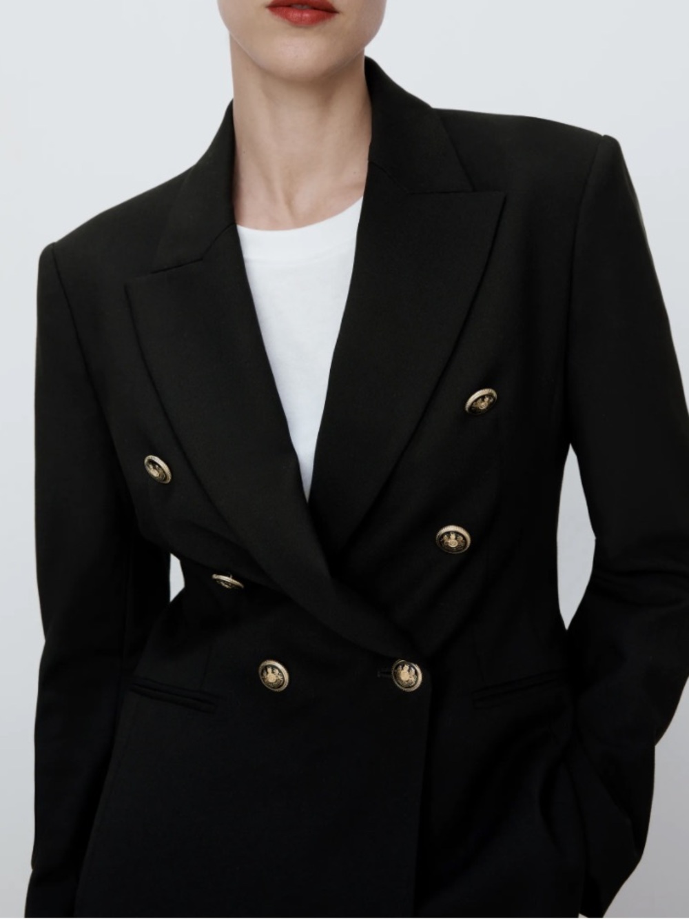 Zara Black Double-Breasted Blazer with Gold Buttons